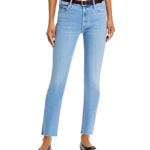 MOTHER dazzler, midrise ankle fray Light Blue Straight-Leg Jeans